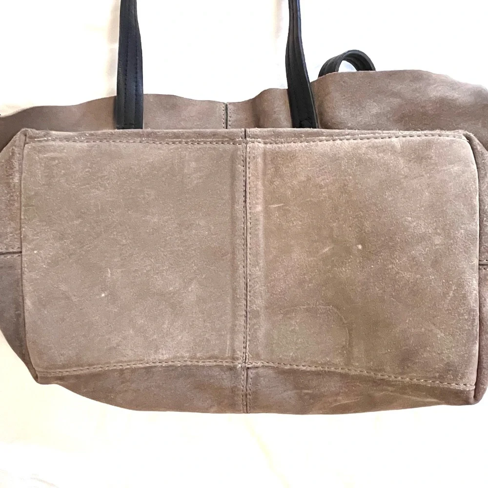MANGO Suede Bucket Bag Crossbody Slouchy Shoulder Bag Purse Taupe Leather - Picture 7 of 11